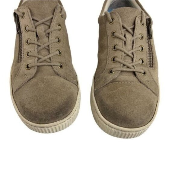 Born Lace Up Tamara Suede Sneakers in Castoro Textured Taupe Zipper Detail - Picture 2 of 8